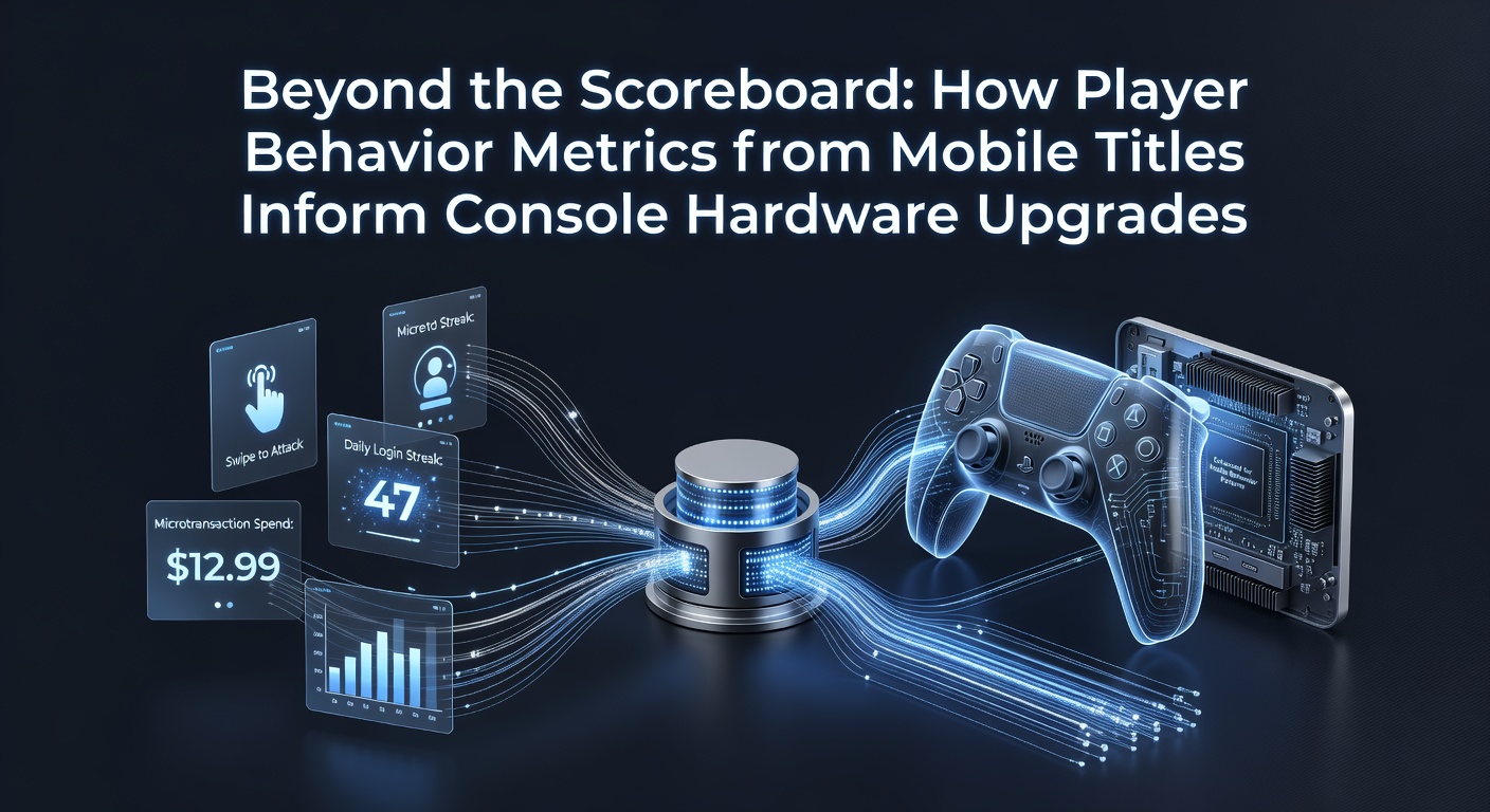 Mobile game analytics dashboard displaying player retention graphs and session duration data used to guide console hardware decisions