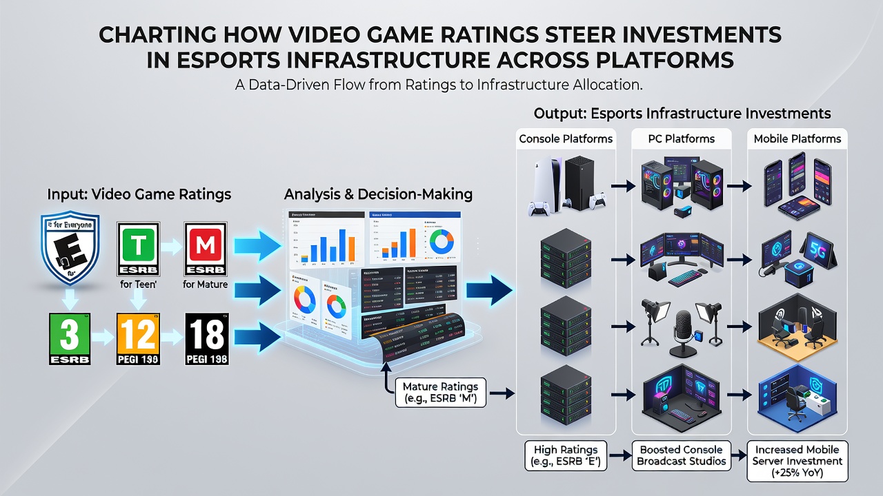Map highlighting esports infrastructure projects funded after high aggregate ratings appeared on console and mobile titles during 2025-2026