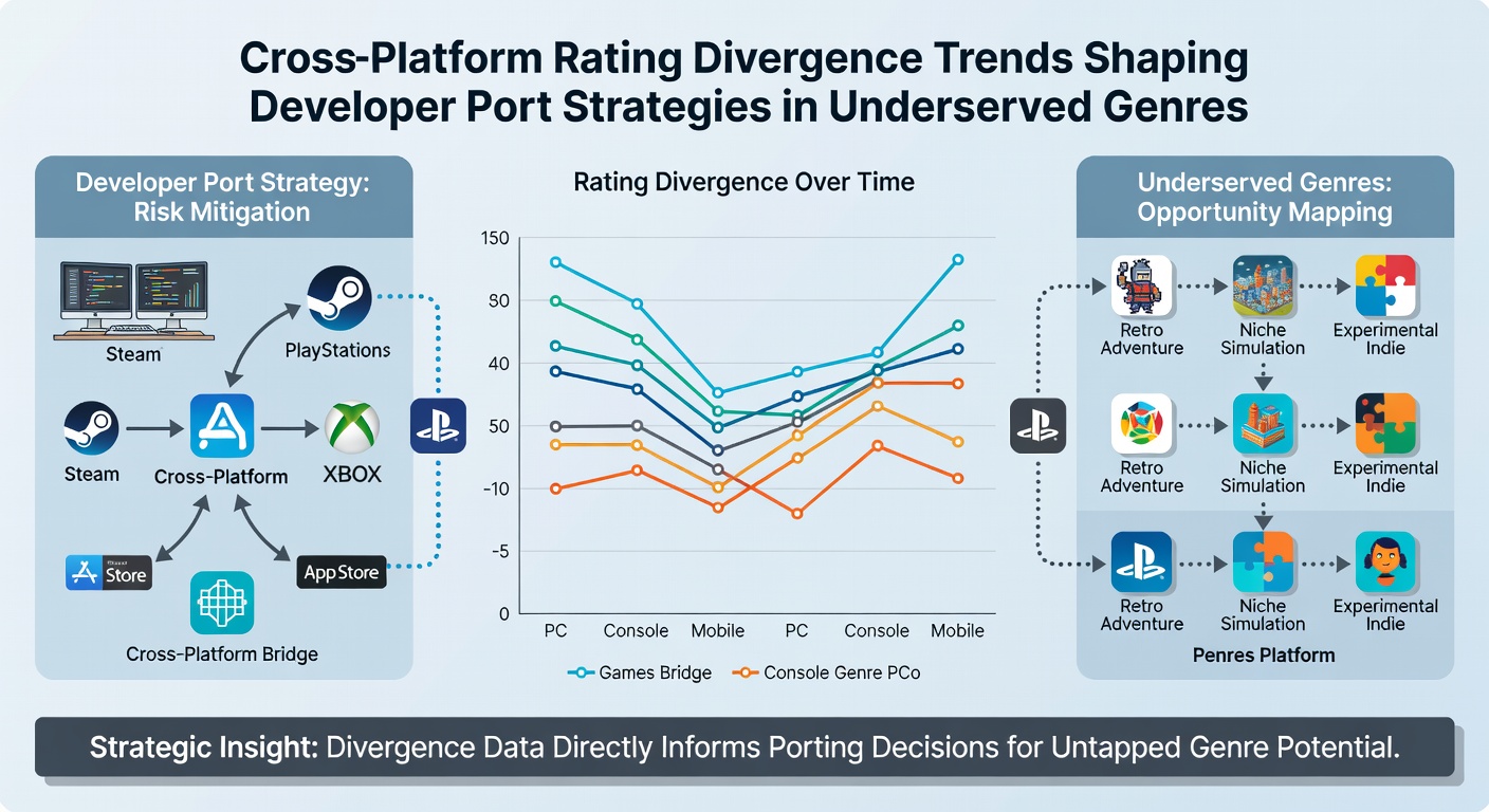Developers reviewing platform-specific analytics dashboards during a porting strategy meeting