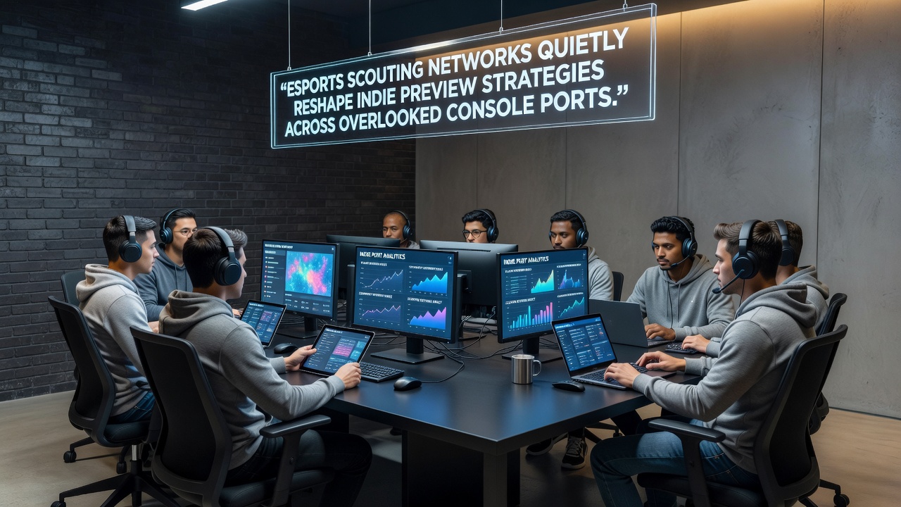 Developers analyzing preview metrics on multiple screens in a studio setting