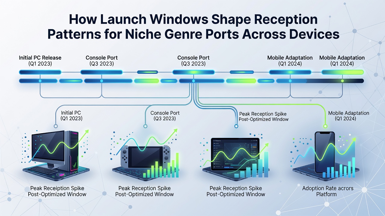 Graph illustrating monthly reception score variations for niche genre ports on different devices from 2024 through 2026
