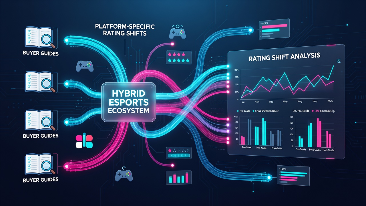 Visual overview of buyer guides intersecting with rating data across mobile, console, and PC esports platforms