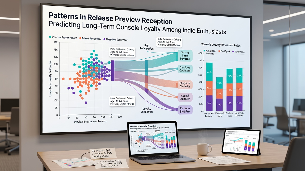 Infographic showing correlation between preview reception scores and multi-year console retention rates
