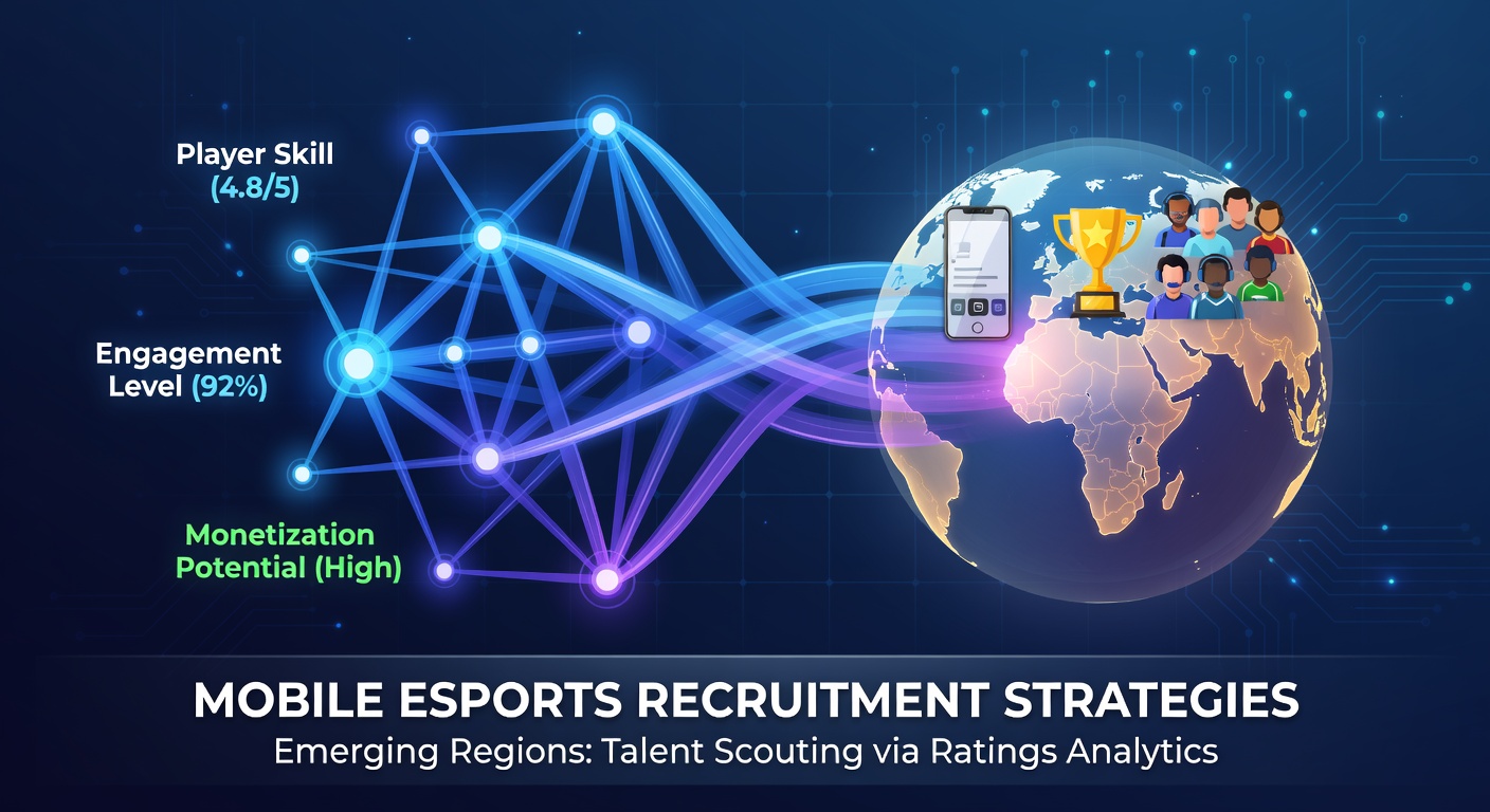 Data visualizations showing video game rating patterns alongside recruitment trends in mobile esports teams from emerging regions
