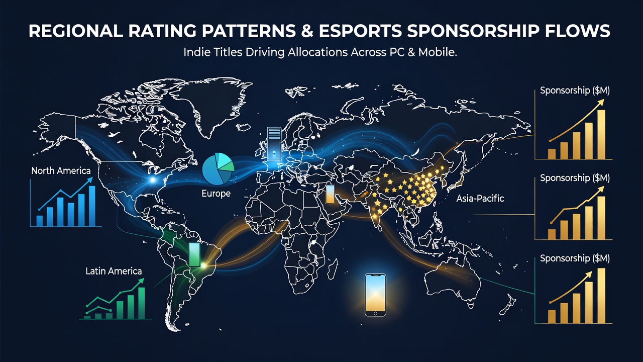 Regional rating charts showing indie game scores across PC and mobile platforms in different geographic markets