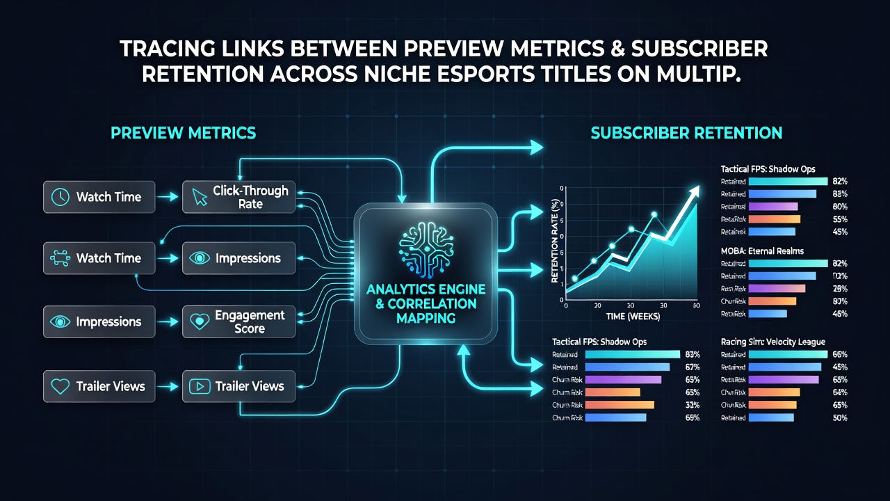 Graphs illustrating retention curves for niche esports games segmented by preview performance and platform type